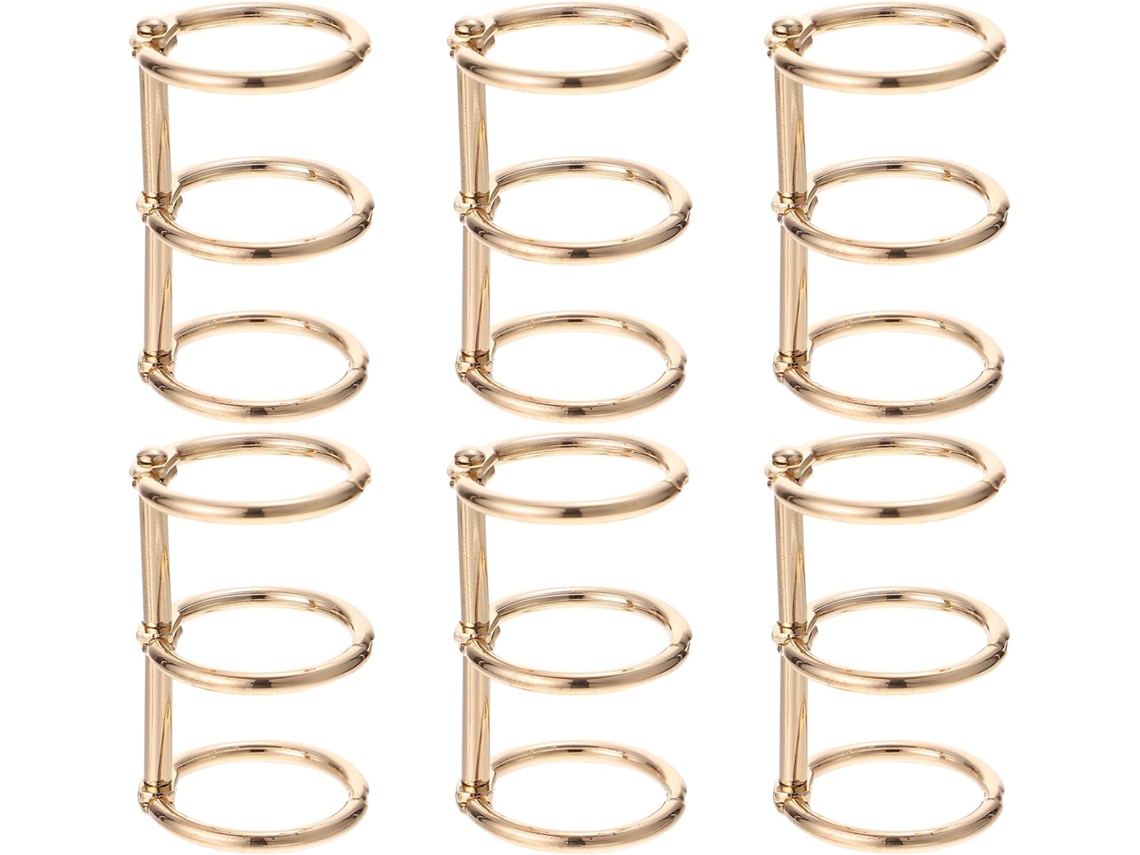 Anéis de pressão em ouro, conjunto de 6 peças, superfície lisa e acabamento polido, ideais para organização.