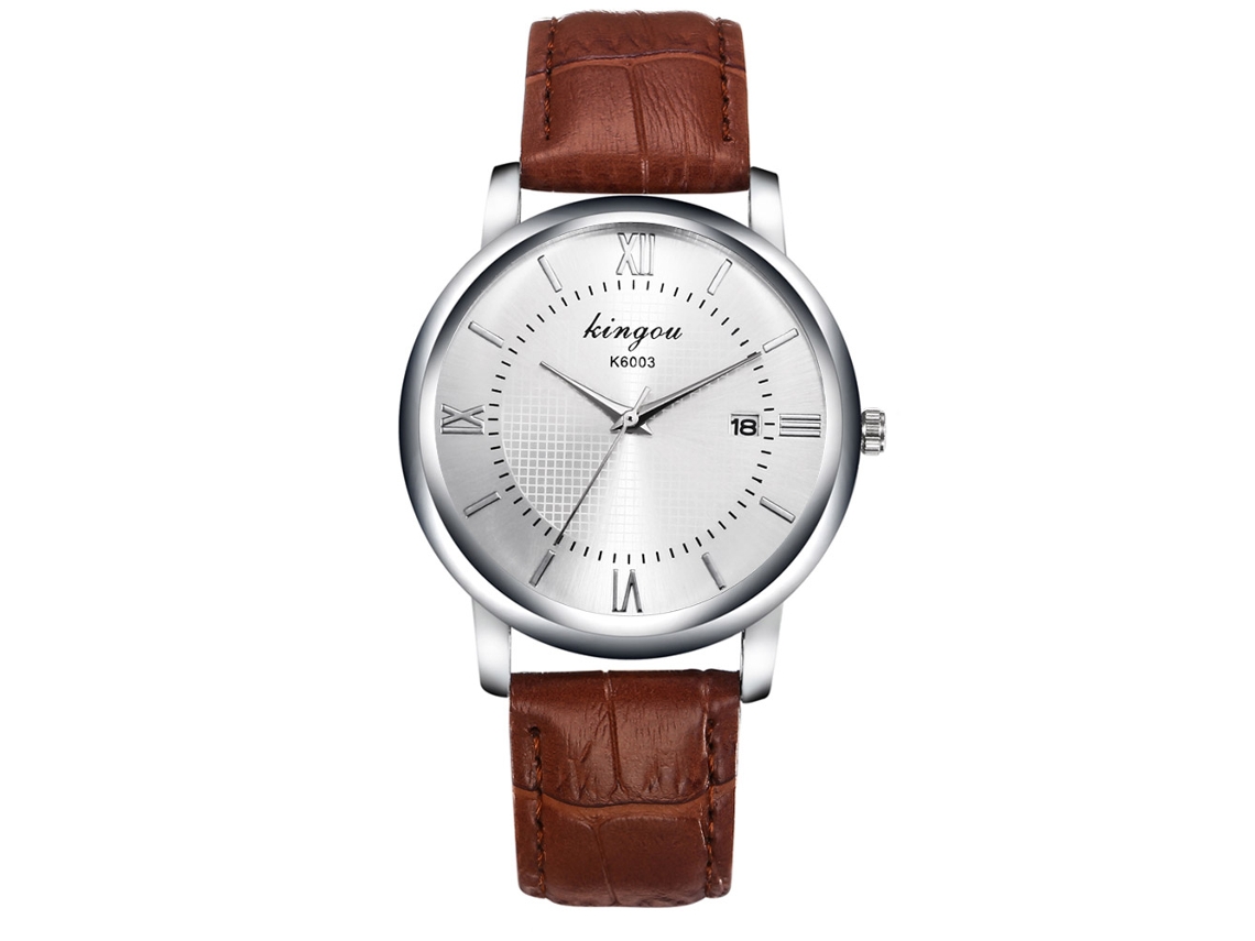 Relógio Quartz Masculino de Moda Pulseira Couro Pu Mostrador Grande Números Romanos Café