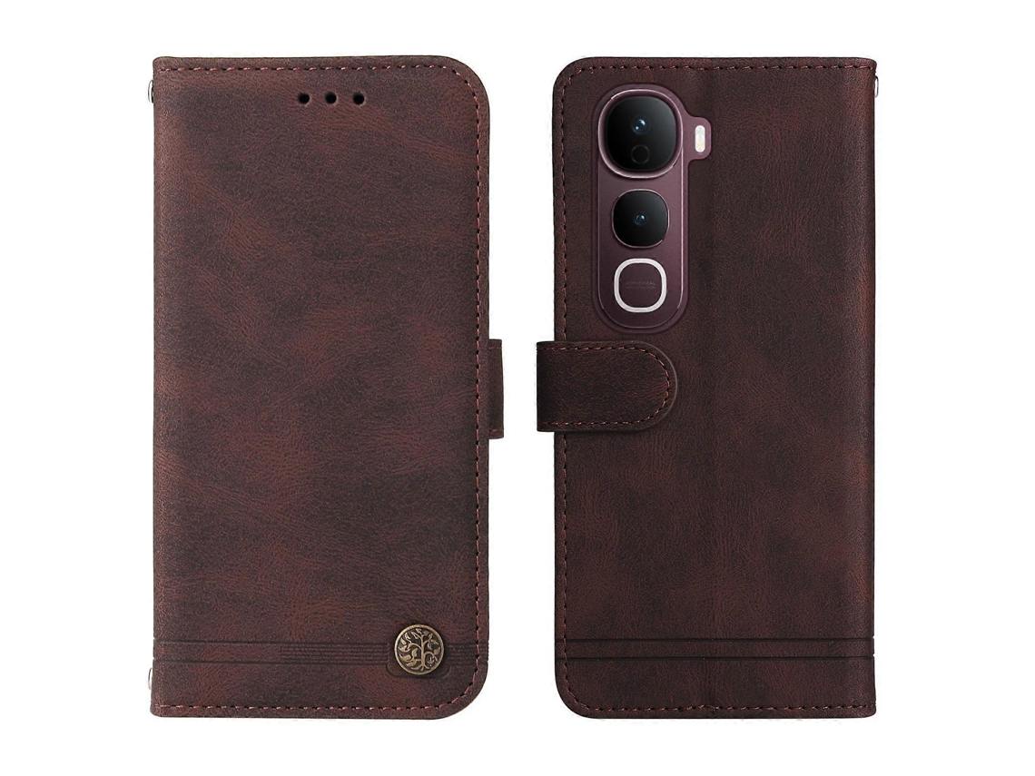 Capa De Couro Tipo Carteira Para Vivo Y400 Pro 5g E Vivo V40e 5g, Com Suporte E Alça, Marrom