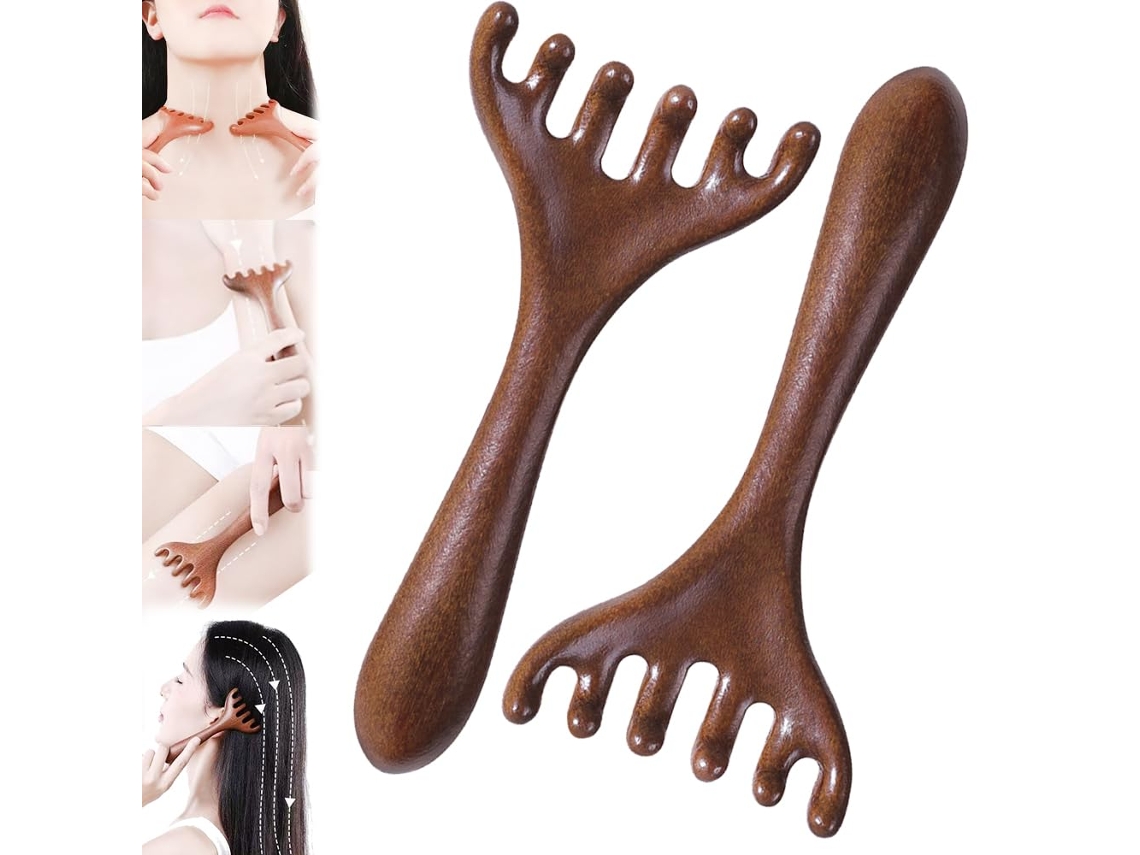 Conjunto De 2 Pentes Massagem Madeira – Pente – Ferramenta Massagem – 7 X 14,5 Cm – Madeira – Castanho