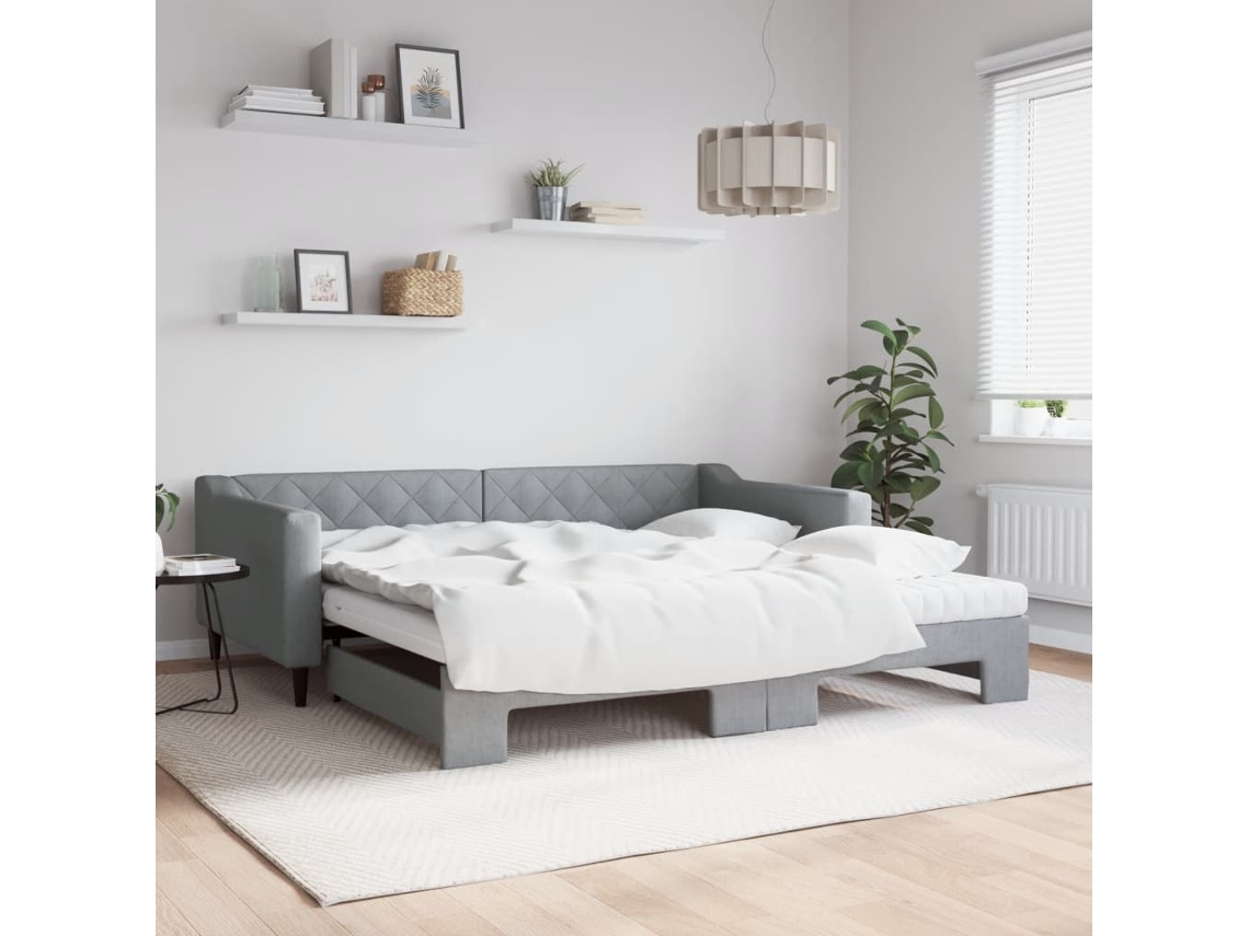 Sofá cama con cajón y colchones 100x200cm Tela gris claro
