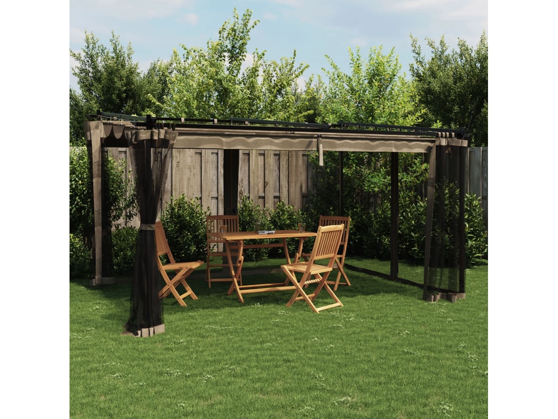 Vidaxl Gazebo Com Paredes De Malha 4x3 M Aço Cinzento-acastanhado