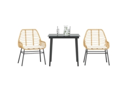 Vidaxl Conjunto Jantar Jardim 3 Peças Almofadas Vidro Vime Pe Castanho