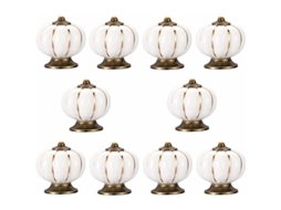 Conjunto de 10 Puxadores Porta em Cerâmica com Formato Abóbora Antiga, Ideais para Armários, Cômodas, Gavetas BRILVIBERA