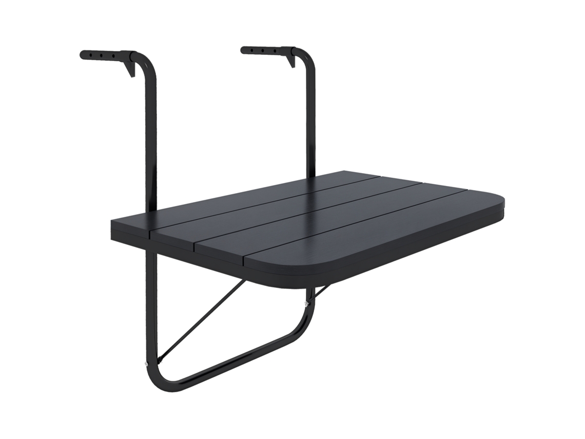 Mesa dobrável e ajustável para varanda, alumínio e madeira composta, 60x40x55 64cm, preta CHEZMOI