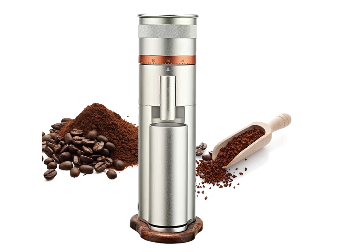 Moedor Café Elétrico Aço Inox Burr Ajustável Base Madeira 30g