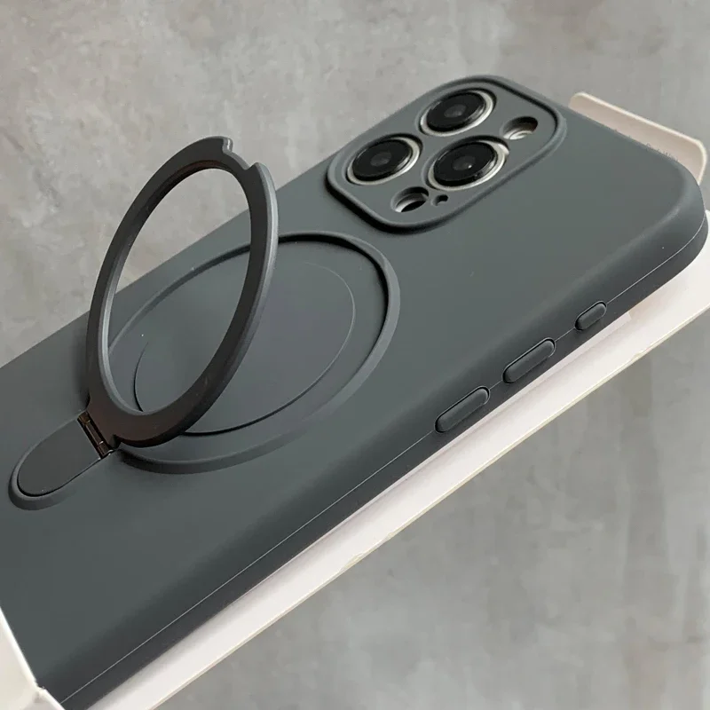 Capa Protetora De Silicone Líquido Com Suporte (cinza Para Iphone 14 Pro Max).