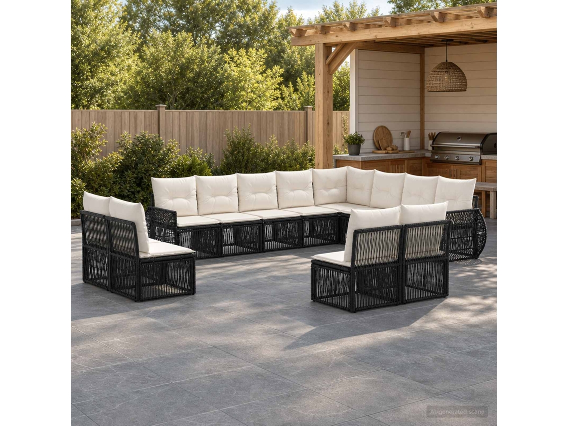Vidaxl Conjunto De Sofá De Jardim 12 Unid. Preto E Branco Creme