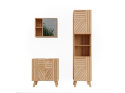 Conjunto De Móveis Para Banheiro Lucie, 3 Peças, Com Armário Alto, Bambu, Vicco