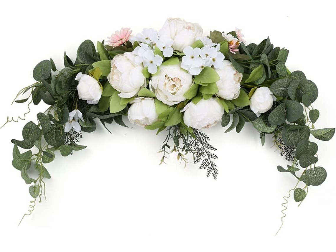 Coroa de Flores Artificiais Rústicas para Casamento 76 Cm Peônia e AQUAFORGE
