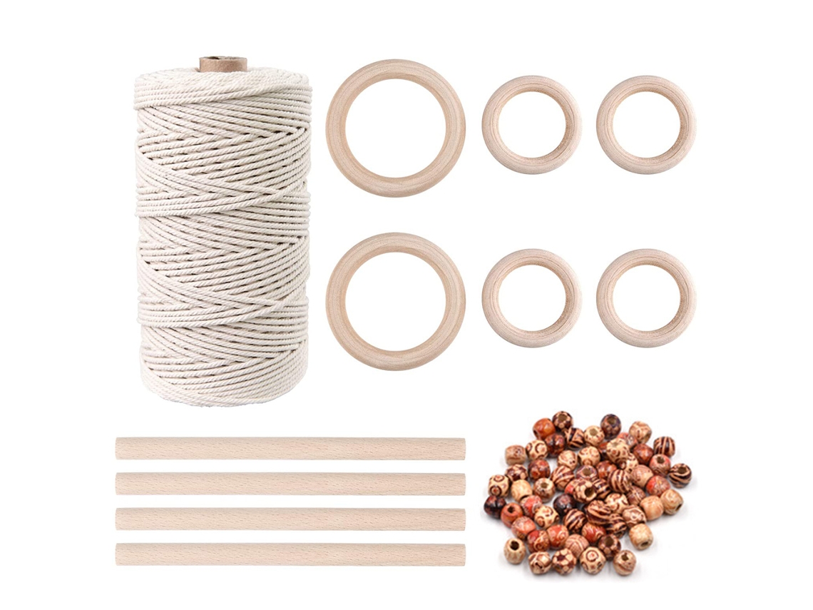 Laxiscreed Cordão De Macramé Natural Para Plantas, 109 Yards, 3mm Com Contas De Madeira E Anéis