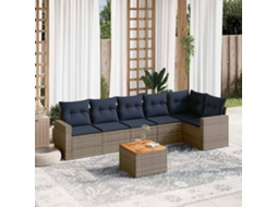 Vidaxl 7 Pcs Conjunto Sofás P/ Jardim C/ Almofadões Vime Pe Cinzento