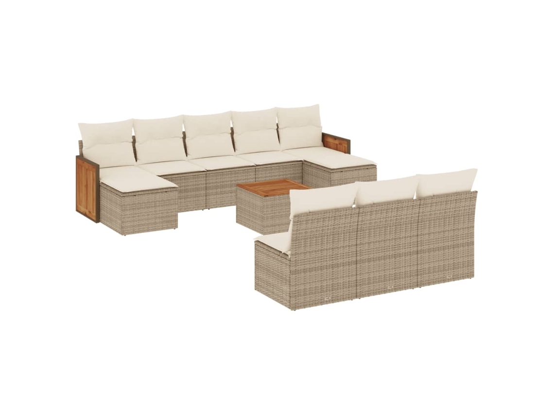Conjunto de 11 Sofás de Jardim com Almofadões Vime Pe Bege MAISON EXCLUSIVE