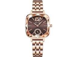 Lurelia Relógio Feminino, Movimento De Quartzo, Analógico, Detalhes Com Strass, 26 Mm, 10 Mm, Aço Inoxidável, Rosa Ouro, Castanho