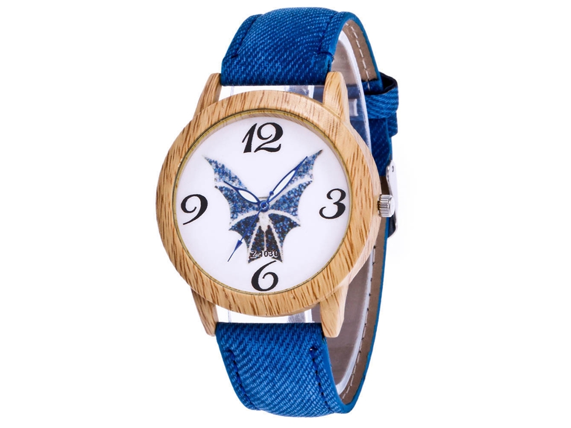 Reloj De Cuarzo Unisex Zhoulianfa Con Correa De Jean Y Textura De Madera Azul