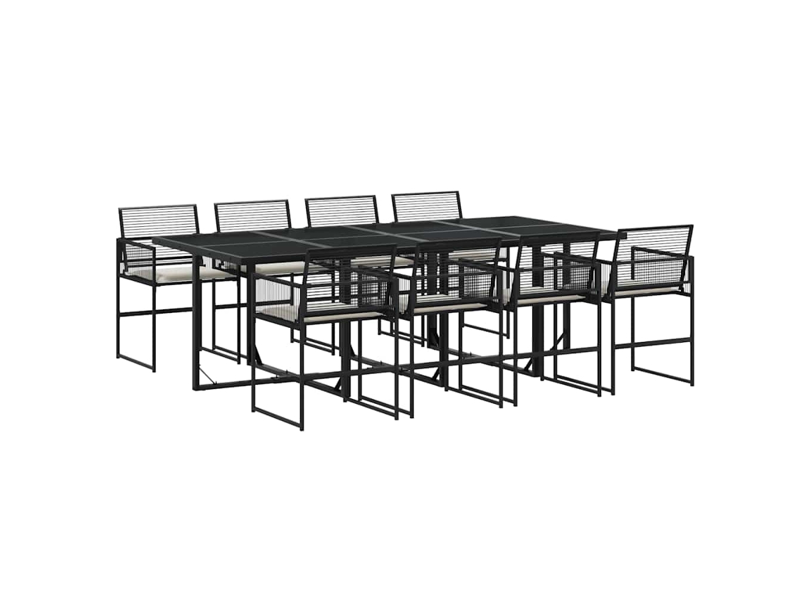 Conjunto de 9 Jantar para Jardim com Almofadões Vime Pe Preto MAISON EXCLUSIVE