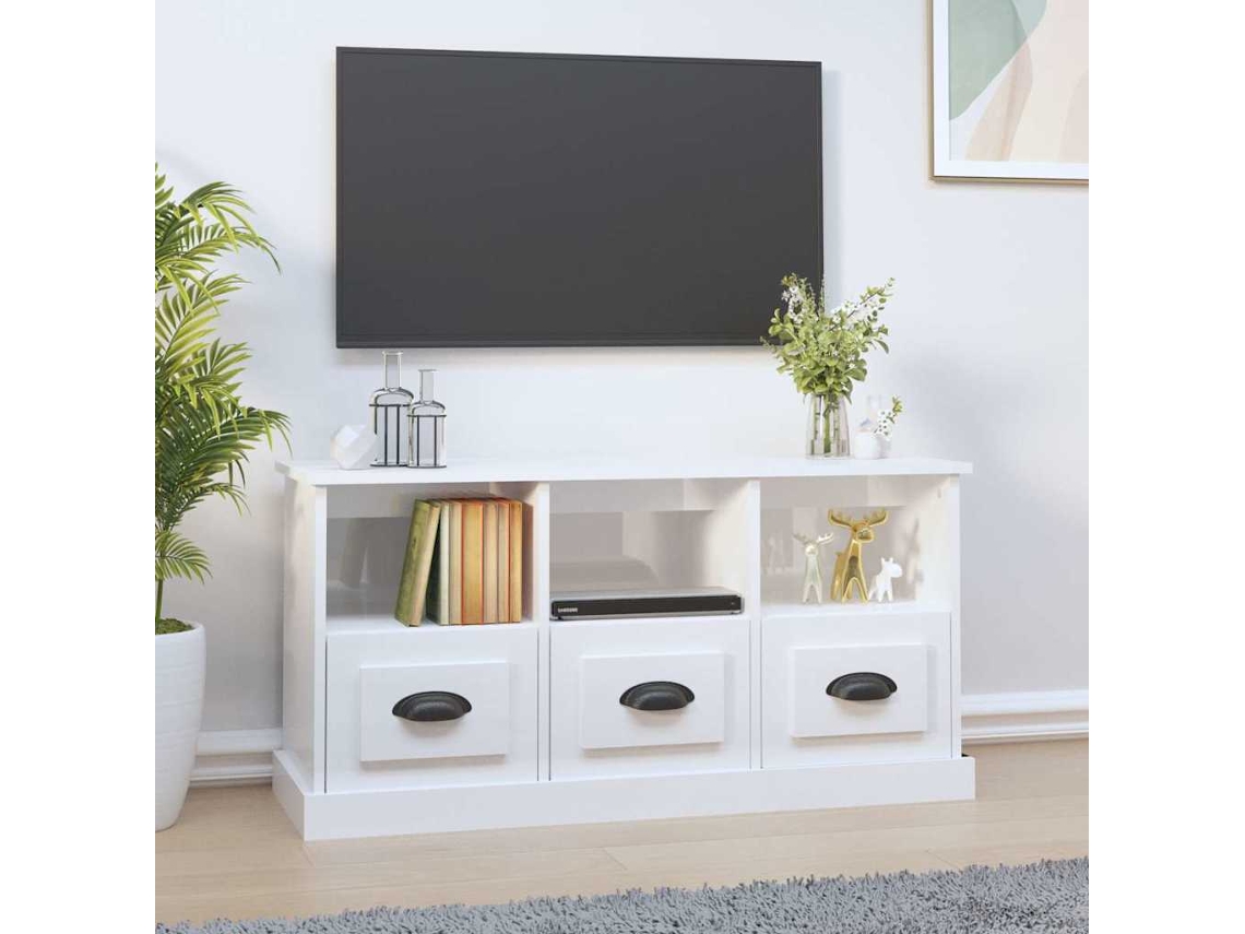Vidaxl Móvel P/ Tv 100x35x50 Cm Derivados De Madeira Branco Brilhante