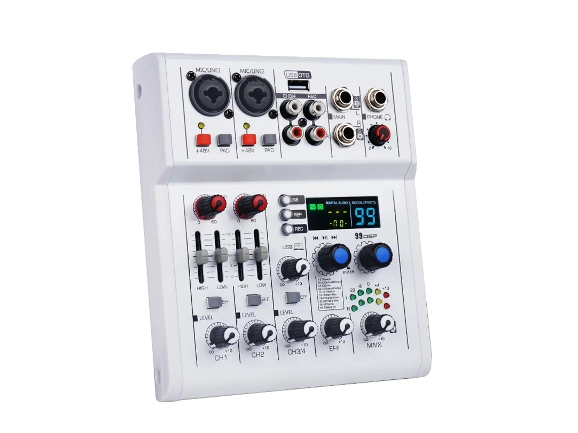 Mini Mixer De Áudio, 99 Efeitos Dsp, Funcionalidade Bluetooth E Usb, Branco