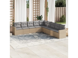 Vidaxl 9 Pcs Conjunto De Sofás P/ Jardim Com Almofadões Vime Pe Bege