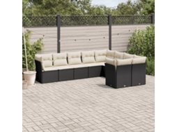 Jogo de Sofá 9 Peças P/ Jardim C/ Almofadões Vime Pe Preto Dkd Home Decor