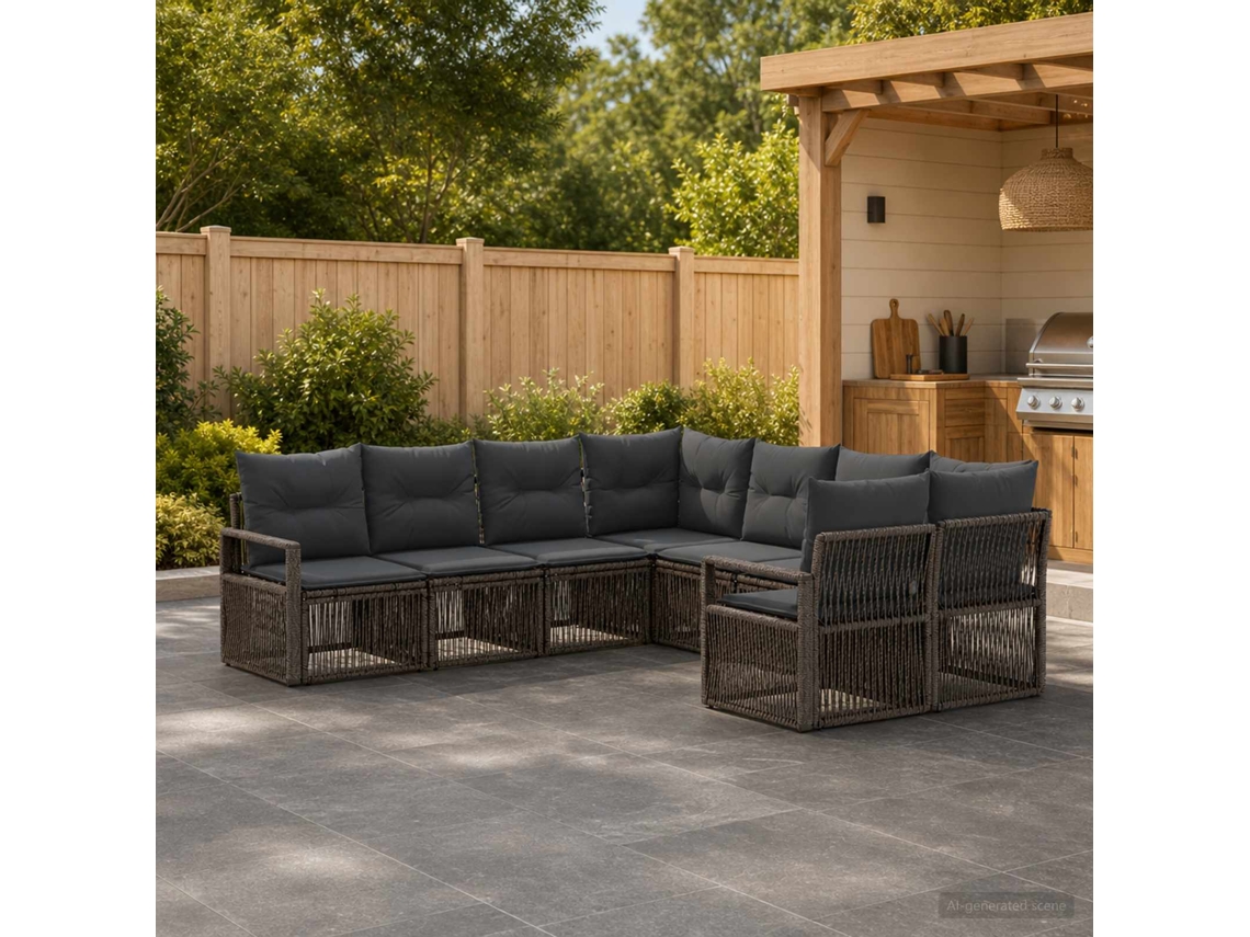 Vidaxl Conjunto De Sofá De Jardim 8 Unid. 8-número De Lugares Cinzento