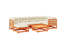 Conjunto de 7 Sofás Jardim com Almofadões Pinho Maciço Castanho Mel MAISON EXCLUSIVE