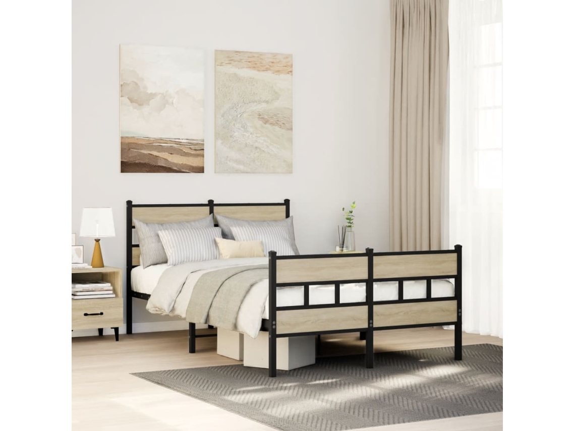 Vidaxl Estrutura De Cama Sem Colchão 120x200 Cm Metal Carvalho Sonoma