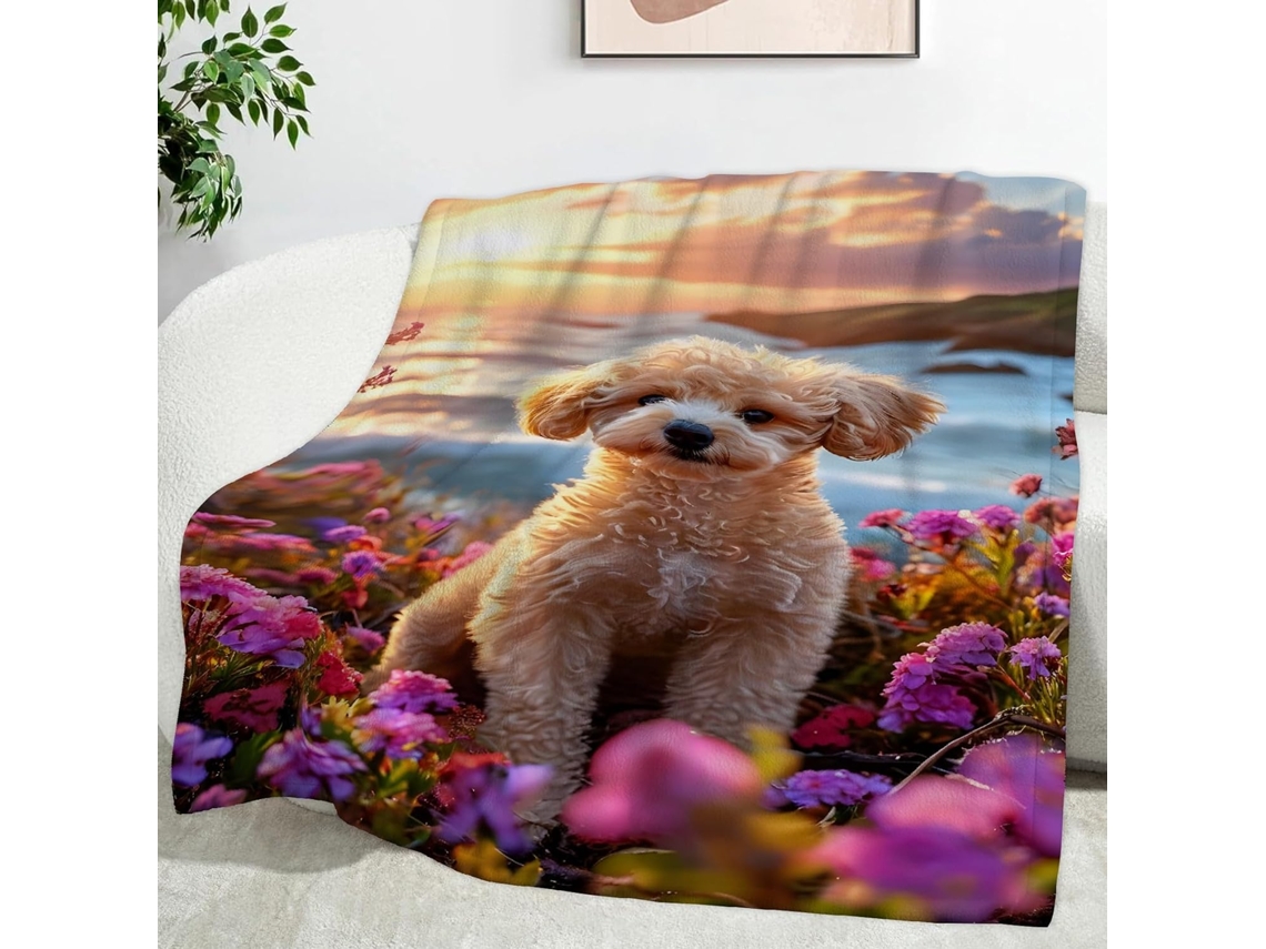 Manta de Cama Floral com Estampa Poodle 180x200 Cm Multifuncional Macia e Aconchegante em Flanela Ideal para C