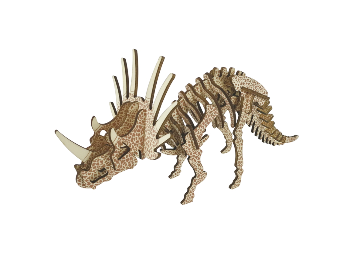 Modelo 3d De Madeira. Triceratops. 36 Peças. 27x10x13 Cm.