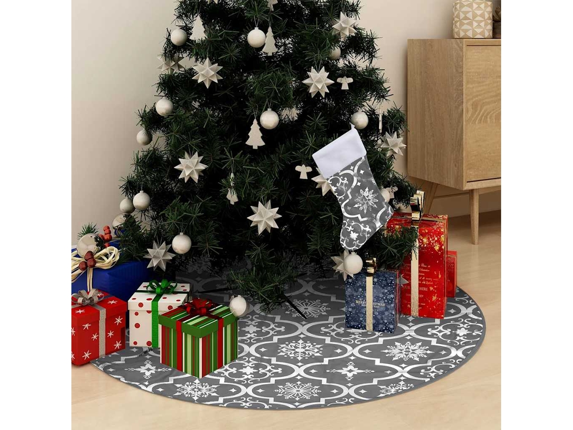 Vidaxl Saia De Árvore De Natal Luxuosa 122 Cm Com Meia Tecido Cinzento