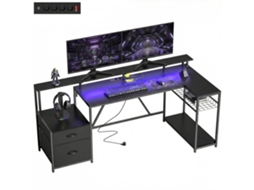 Mesa gamer angular com hub de carregamento, luzes LED e suporte para monitor (192.5x80x86.5 cm) preto BTFORUS