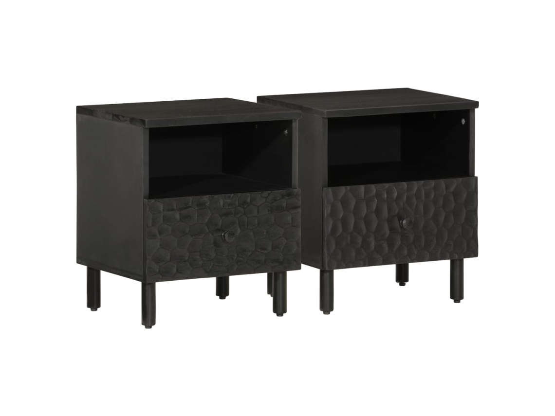 Vidaxl Mesas De Cabeceira 2 Pcs 40x33x46 Cm Mangueira Maciça Preto