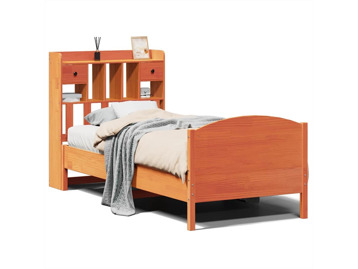 Cama com Estante Pinho Maciço Castanho Mel MAISON EXCLUSIVE (75x190 cm)