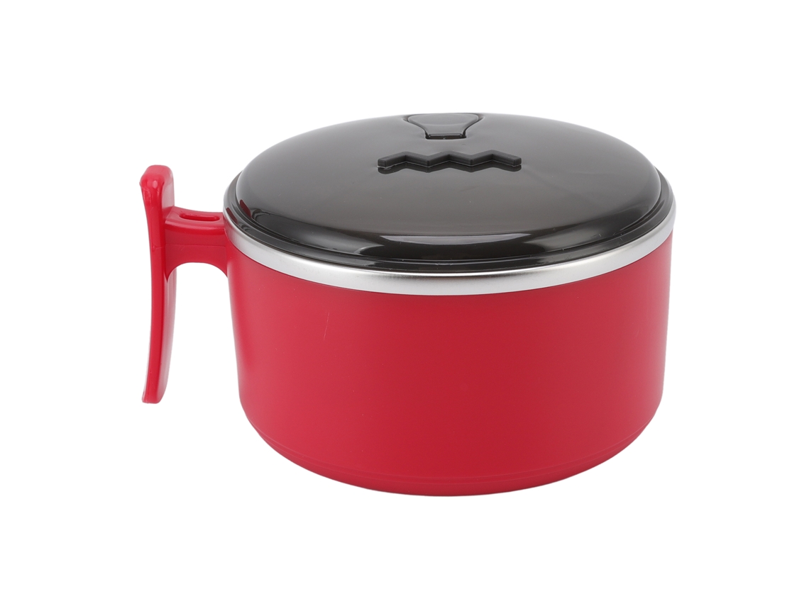 Tigela Isolante S/MARCA aço inox 304 com tampa de suporte para macarrão instantâneo vermelha