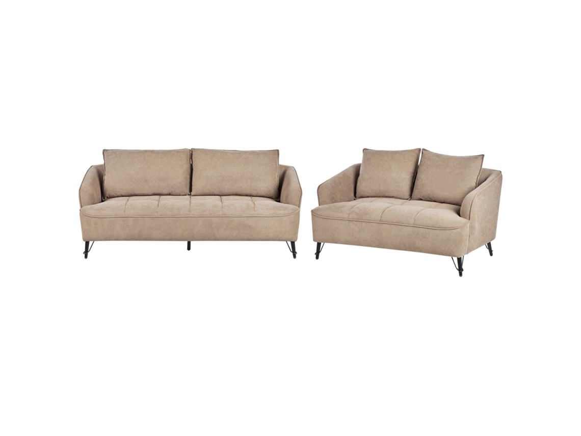 Conjunto De Sala De Estar Beliani Hobro De Tela Marrón 196x85x87