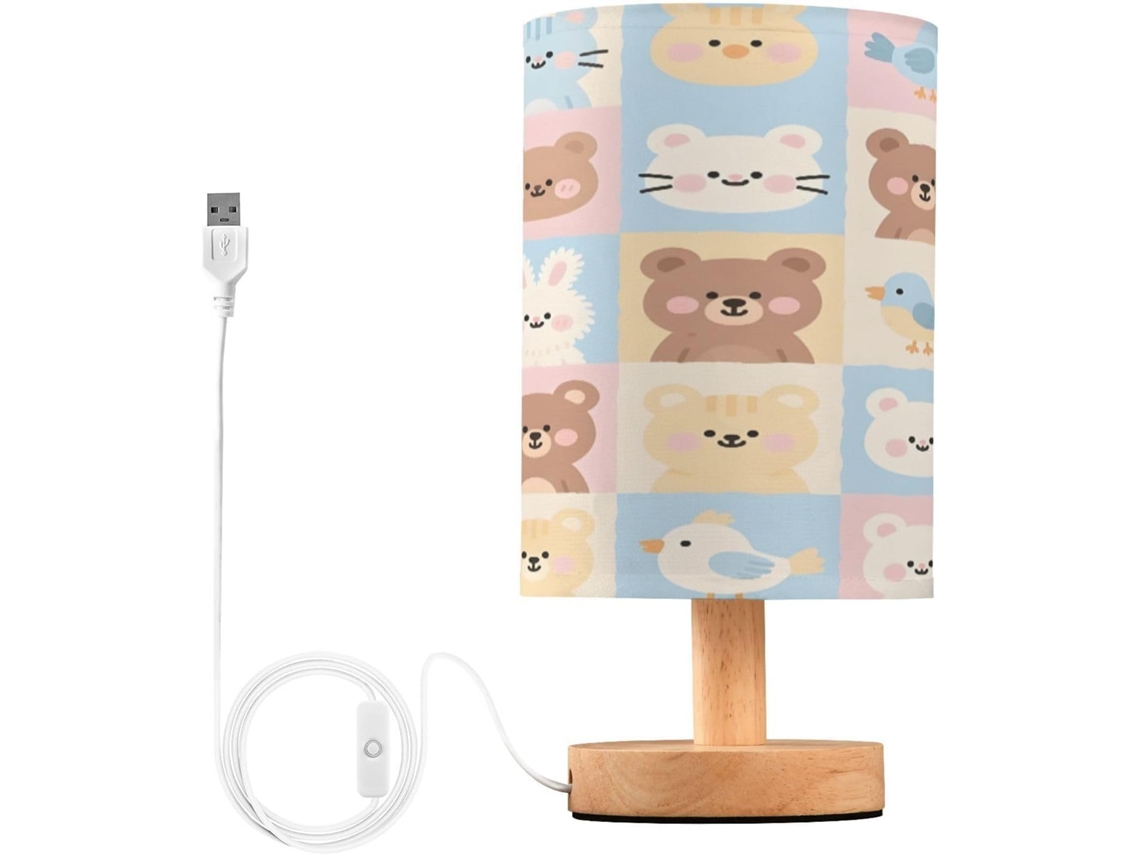 Abajur De Cabeceira Fofo Em Formato Animal Para Quarto, Com Carregamento Portas Usb C, Luminária De Mesa Cabeceira