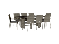 Conjunto de 9 Jantar para Jardim com Almofadões Vime Pe Cinza MAISON EXCLUSIVE