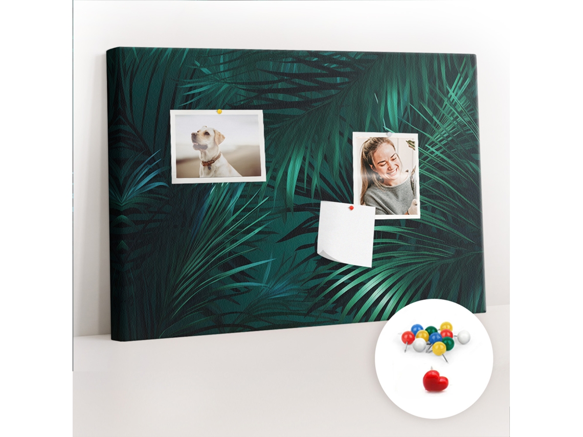 Quadro De Cortiça Com Impressão Folhas Tropicais Para A Sala De Estar Espelharte (60x40 Cm)
