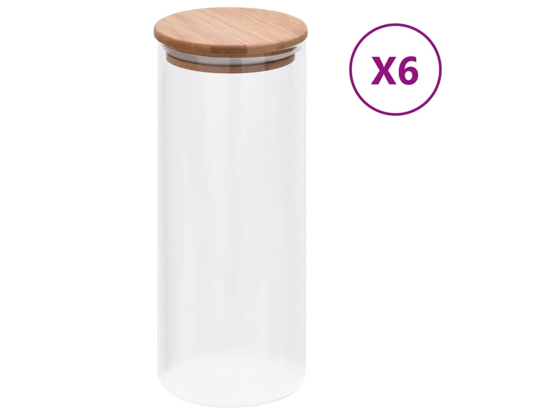 Vidaxl Frascos De Vidro Com Tampas De Bambu 6 Pcs 1000 Ml