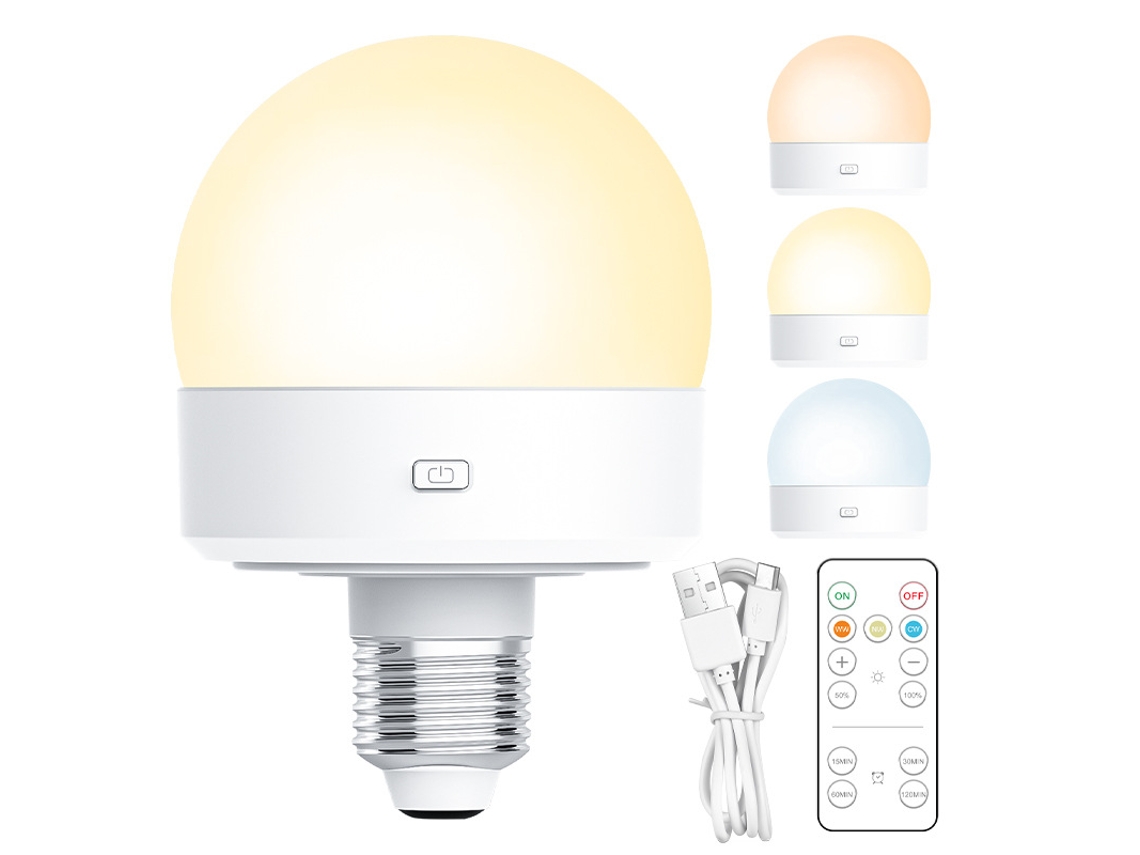 Lâmpada Led Recarregável Inf Com 3 Temperaturas De Cor E Controle Remoto, Soquete E26/e27 Brilvibera