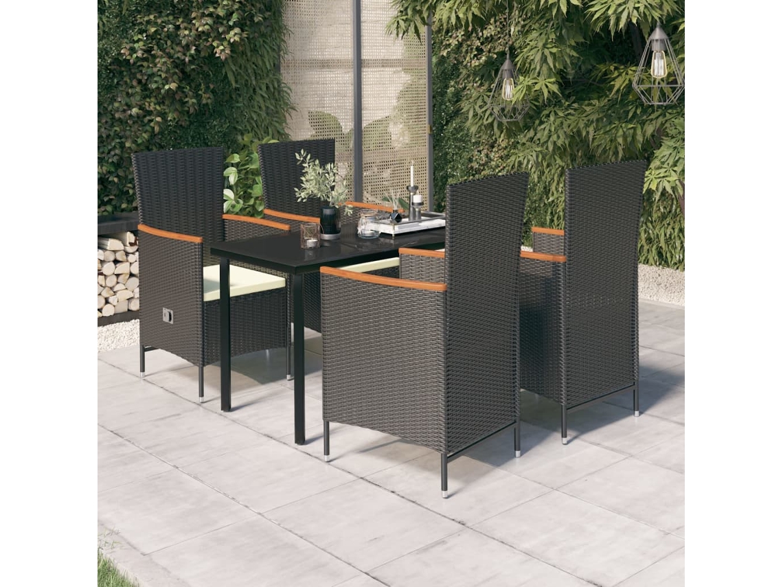 Pcs Conjunto De Jantar P/ Jardim C/ Almofadões Preto Dkd Home Decor