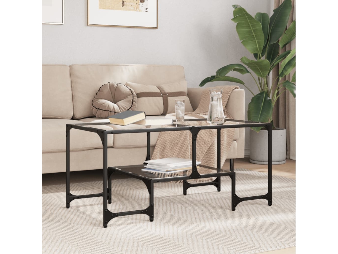 Vidaxl Mesa De Centro C/ Topo Em Vidro Transparente 98,5x50x45 Cm Aço