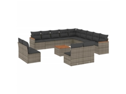 Conjunto de 14 Sofás P/ Jardim C/ Almofadões Vime Pe Cinzento MAISON EXCLUSIVE (14 pcs)