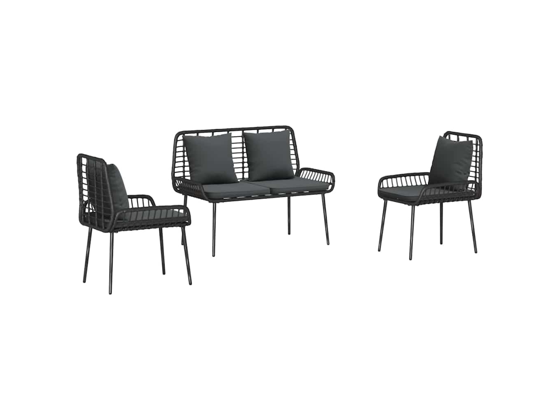 Conjunto 3 Conjunto De Móveis De Jardim Vidaxl Preto Vime Pe (109 X 63 X 83 Cm)