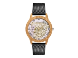 Relógio de pulso analógico de quartzo preto Zhoulianfa para homens e mulheres com pulseira de malha.