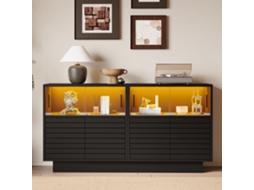 Aparador Moderno 130x35x68cm Com 2 Armários E Luz Led,guarda Roupas De Vidro Com Amplo Espaço De Armazenamento Mega Echo Trade Shop
