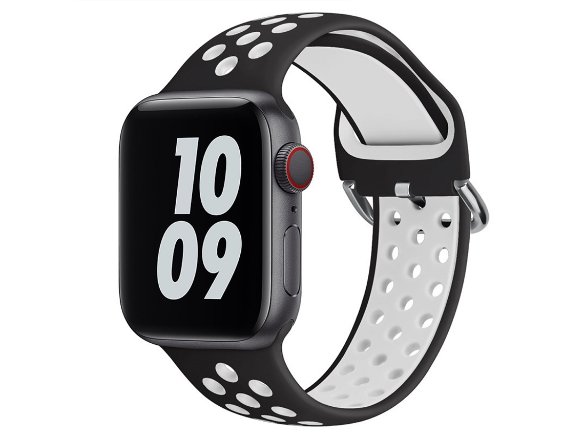 Pulseira de Silicone Halinuia para Apple Watch Series 10/11 , Design Esportivo Respirável. Preto Branco (38 42 Mm)