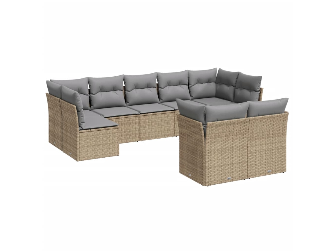 Conjunto de 9 Sofás para Jardim com Almofadões Vime Pe Bege MAISON EXCLUSIVE (90x200 cm)