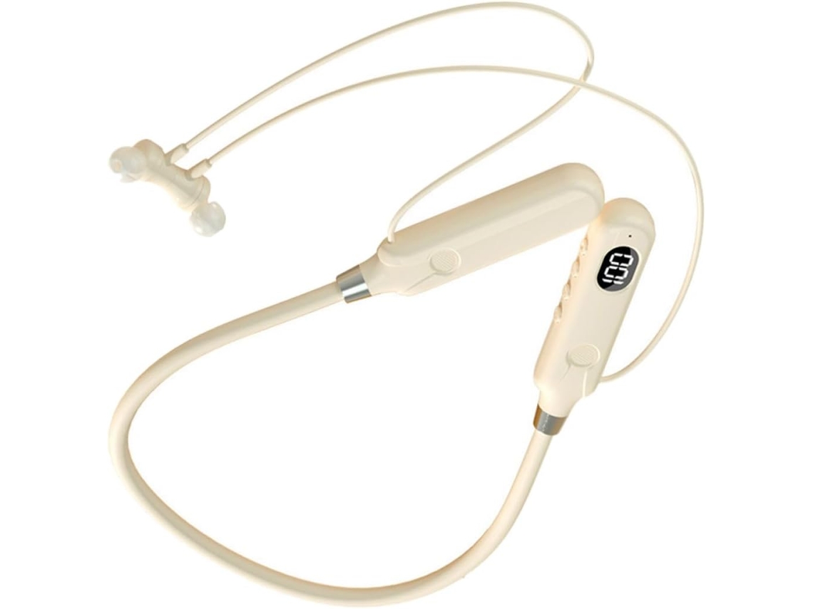 Cuffie Auricolari Wireless Archetto Da Collo Beige, Auricolari In Ear Impermeabili Per Sport E Allenamento, Cuffie Per