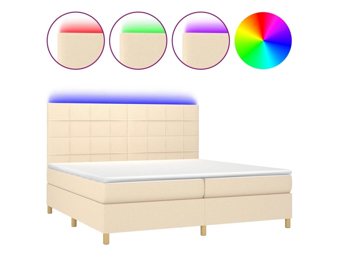Cama Box Spring com Colchão e Led Tecido Cor Creme MAISON EXCLUSIVE (200x200 cm)